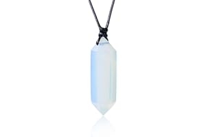 RJINGSHI Collana di cristallo naturale a doppia punta, fatta a mano, intrecciata con ciondolo di cristallo di guarigione, pietra preziosa lucidata, pietra energetica Reiki, regalo per uomini e donne.