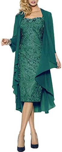 HWAN Lace Mother of The Bride Dresses Formal Gowns with Chiffon Jacket Wraps Bolero
