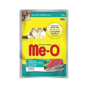 Me-O Kitten Tuna with Sardine in Jelly Wet Cat Food (All Breed Kittens) -80gm (Pack of 24)