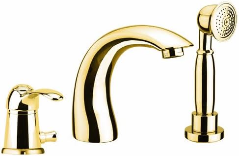 3 Hole Bath Filler Tap 24 Carat Gold For Bath Rim Or Tile Bank with Diverter Spout and Hand Shower
