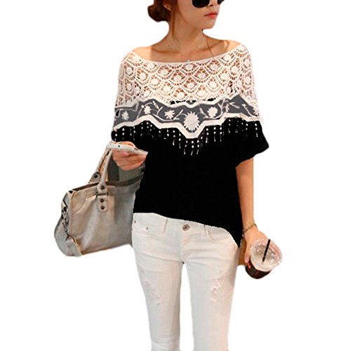 MK12 2015 The New Sweet Lace Hollow Bat sleeve Shirt long T-shirt (M, BLACK)