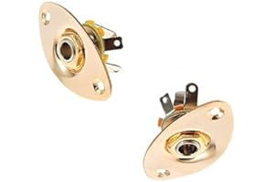 JIANZHENKEJI 2 Pack Thick Oval Dented Electric Guitar Jack Output Plate Socket Jackplate for Fender Stratocaster Telecaster Guitar Replacement (Gold)