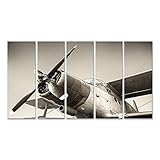 170x80cm - 5 Teile XXL Bild Bilder auf Leinwand altes Flugzeug Wandbild Poster Leinwandbild RUZ