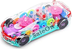 SaleOn Automatic 360 Degree Rotating 3D Transparent Gear Concept Car with Lights Sound Toy Electric Toy Car Universal Gear Mechanical Concept Colorful Light Simulation Model Educational toys for kids Plastic - Transparent