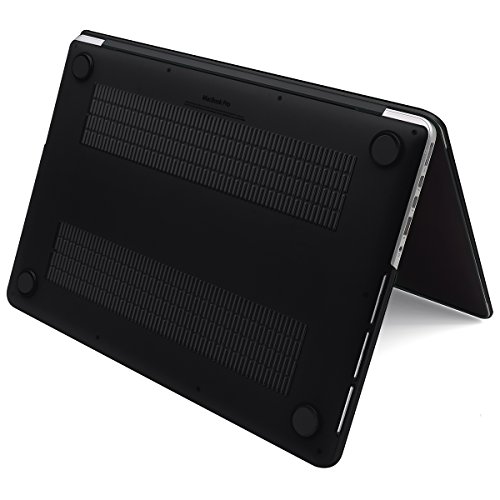 LENTION Matte Hartschale für MacBook Pro (Retina, 15″, Mitte 2012 zu Mitte 2015) Modell-A1398, LENTION Durchsichtige Plastikabdeckung & Schale für Mac Book Laptop, matte Hülle mit Gummifüßen, mit Anti-Staub Port Stecker – Transparent Schwarz - 4