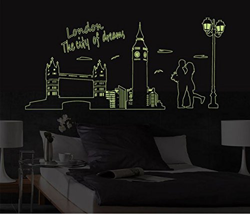 Wandsticker Leuchtendes Fluoreszierendes Wandtattoo Wandbilder Aufkleber in „ London Dreams“ Motiv, leuchtet in der Dunkelheit - 2