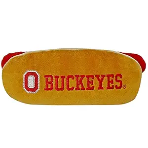 NCAA Ohio State Buckeyes HOT Dog Plush Dog & CAT Squeak Toy - Cutest HOT-Dog Snack Plush Toy for Dogs & Cats with Inner Squeaker & Beautiful Football/Basketball Team Name/Logo