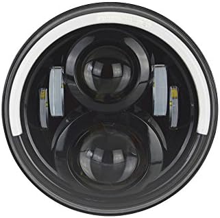 7 inch Round LED Headlight with Amber White Semicircle DRL for Off-road SUV Trucks Black 2 in Pack