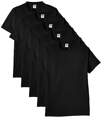 Fruit of the Loom - T-Shirt - coupe droite - Col Rond - Manches Courtes Homme - noir - Large, Lot de 5