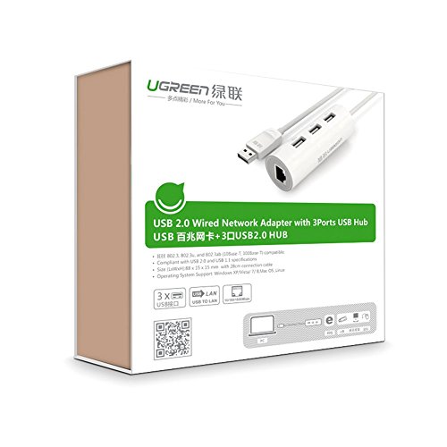 UGREEN 3 Ports USB 2.0 Hub mit rj45 Lan Fast Ethernet Netzwerkadapter Konverter 100 Mbps für Windows 10/8.1/8/7/Vista/XP,Mac OSX 10,6 bis 10.11,Linux und Chrome OS,Chromebook, PC oder Laptop Weiß - 7