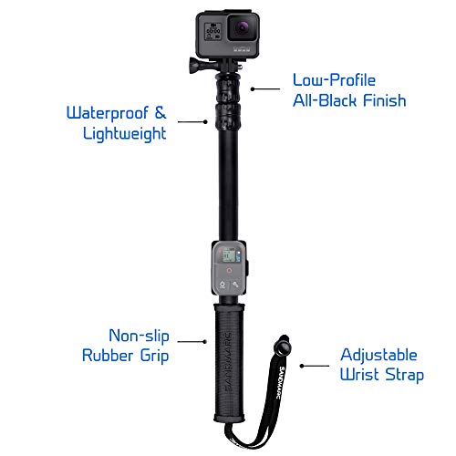 SANDMARC Pole - Black Edition: 42-103 cm Palo (Stick) para GoPro Hero 7, Osmo Action, Hero 6, Hero 5, Hero 4, Session, 3+, 3, 2 y HD - con clip remoto (montaje)