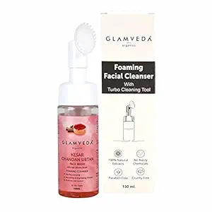 Glamveda Kesar Chandan Ubtan Foaming Face Wash With Soft Silicone Brush - With Vitamin E & Hyaluronic Acid- Paraben & Sls Free-(150ml)