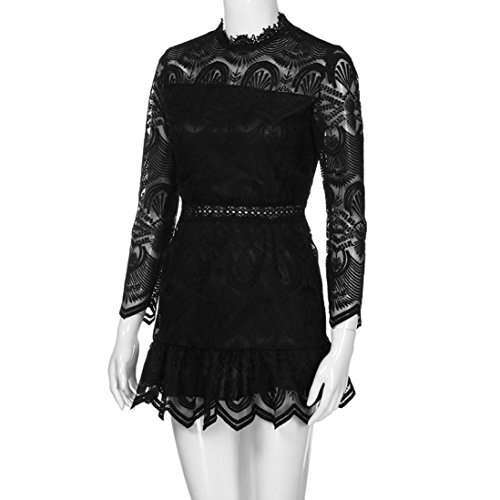 Saihui pour femme en dentelle à manches longues Mini robe de cocktail XL Noir 
