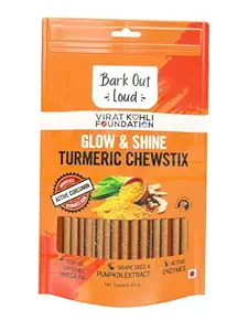 Bark out Loud by Vivaldis Glow & Shine Turmeric Chewstix - Fresh Chicken Stick Treats with Pumpkin & Grape Seed Extract for Shiny Skin & Coat- Dogs & Cats of All Life Stages 100g