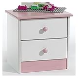 Nachtkommode Nachttisch RONDO, Kiefer massiv, weiß-rosa...