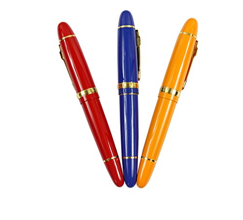 JinHao 159 Fountain Pen With Gold Trim, 0.5MM Medium Fine£¬ 3 PCS,3 Colors (Red, Blue, Orange)