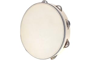 JM FOREST Pandereta de Madera TAW1008HP con Parche de Piel 8 Sonajas (10") 25cm, Pandereta Jingle. Instrumento de Percusion - Rockmusic