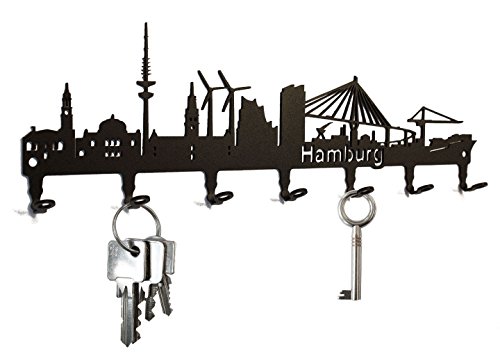 Schlüsselbrett / Hakenleiste * Hamburg Skyline * - Schlüsselboard, Schlüsselleiste, Metall - 7 Haken