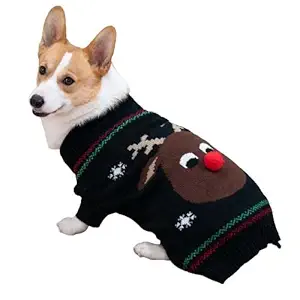 KUTKUT Red NoseReindeer Stretchable Knitted Warm Turtleneck Winter Warm Sweater for Small Dogs (Size: L, Back Length: 39 cm, Chest: 44 cm, Neck: 38 cm)