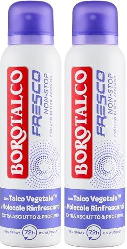 Borotalco, Deodorante Spray Fresco No stop - Fiori acqualici, con Talco Vegetale e Molecole Rinfrescanti, Formula fresca con Micorcapsule rinfrescanti, 72h di Efficacia, 0% alcool, 150 ml
