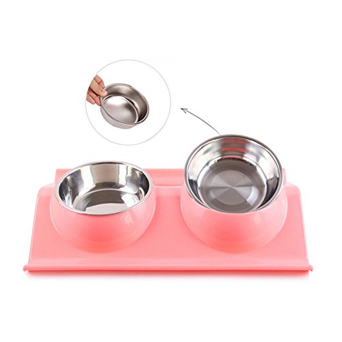 Abree-Double-Inoxydable-Bols-pour-Chien-et-Chat-Avec-W-Forme-Base-Antidrapante-Gamelle-Cat-Dog-Animaux-Feeder-Pet-Bowl-38-x-25-x-6cm-2-x-320ml
