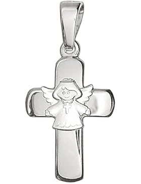 CLEVER SCHMUCK Silberner Anhänger Kinderkreuz 15 mm glänzend mit aufgesetztem Kinderengel Kreuz tragend seidenmatt...