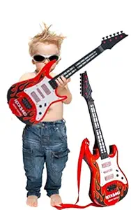 B&B E-Mart 4-String Acoustic Learning Guitar Rockband Musical Instrument Educational Play Guitar Toy for Beginners Battery Operated Music and Lights for 4 to 12 Years Boys and Girls Kids ( Multi Color )