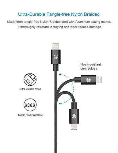 Lightning Kabel 0.15 m/0.5 ft iPhone Ladekabel [Apple MFI Zertifiziert] OPSO Nylon Datenkabel, Lightning-auf-USB-A, fuer iPhone 7 6s 6 Plus 5s 5, iPad Pro Mini iPod – Schwarz - 3