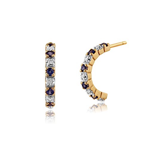 GemondoWomen 375 Gold 9ct Yellow Gold Round Sapphire & Diamond Eternity Style Half Hoop Earrings Blue