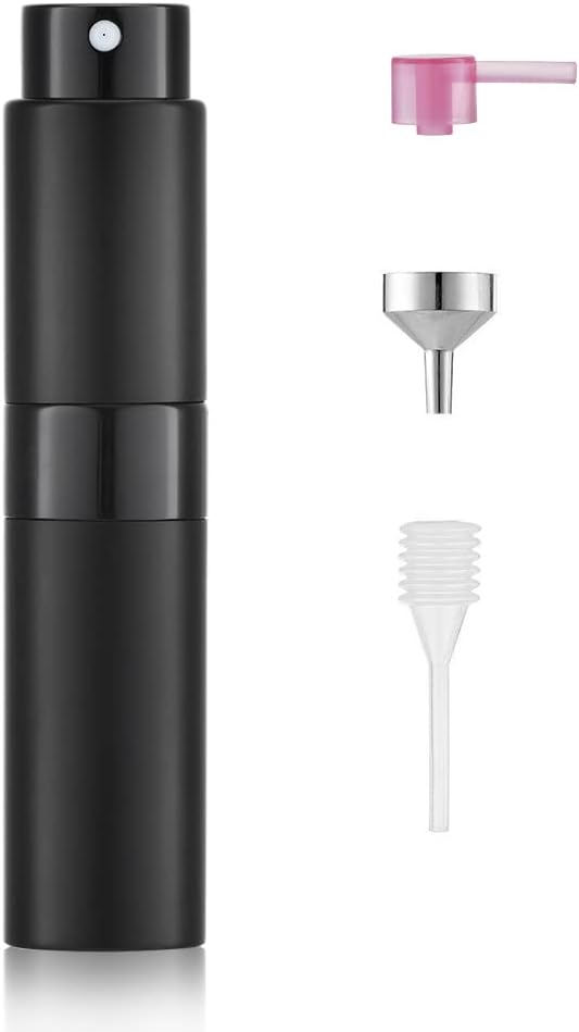 Toureal 8ml Travel Perfume Atomiser Refillable - Mini Aftershave Spray Bottle - Small Glass Fragrance Atomizer for Women - Portable Empty Cologne Refill Pump Dispenser for Men Black