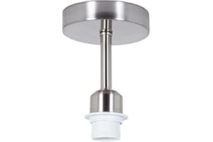 Happy Homewares Brushed Satin Nickel Ceiling Light Fitting for Industrial Style Light Bulbs | 12cm x 17cm | Suitable for Lamp Shades with E27 Lamp Holder