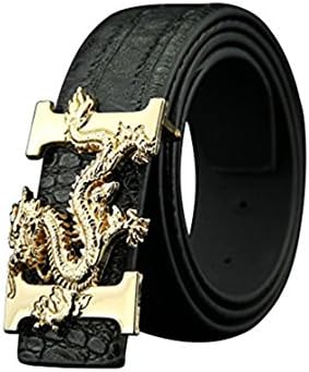 Letter H Dragon Buckle Alligator Pattern Leather Mens Belt -  Black - 