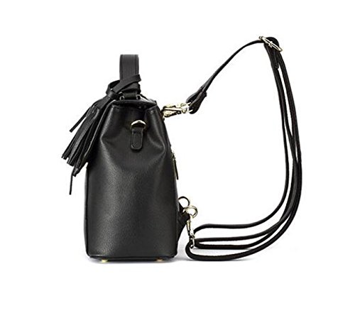 QPALZM 2017 Damen Leder Rucksack Geldbörse Schultern Tasche Reise Quaste Tasche Daypack Black