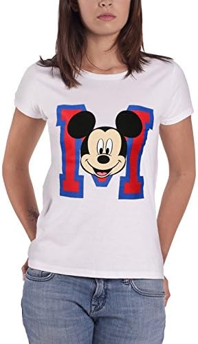 Official Womens White Mickey Mouse T Shirt Varsity M Face Disney Skinny Fit