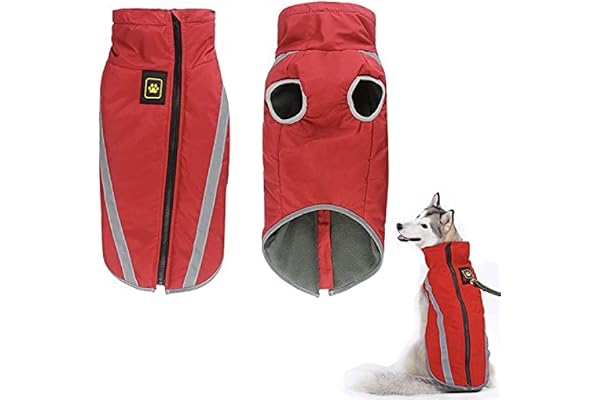KUTKUT Windproof Warm Dog Winter Jacket, Reflective Cold Weather Coat Waterproof Polar Fleece Lining with Leash Hole Pet Warm Clothing for Small Medium Dogs. (Red, Size: XL, Chest: 52cm)