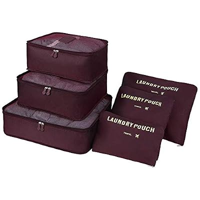 Vicloon 6-en-1 Set de Organiseurs de Bagage pour Voyage,Différents Tailles des Cubes Étanche Sacs de Voyage Rangement,Organisateurs Valises en Nylon 3 Cubes + 3 Sacs de Voyage
