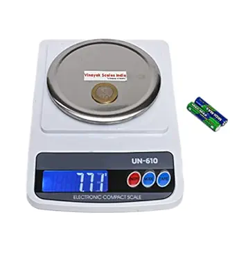 VINAYAK SCALES Jewellery Weighing Scale - High-Precision Digital Weight Measuring Machine 1Kg(1000Grams) x 10Mg(0.01g) for Gold, Silver, Gemstones, Ornaments, Medicines Homes, Retail Shops, R & D Labs and Portable Uses.