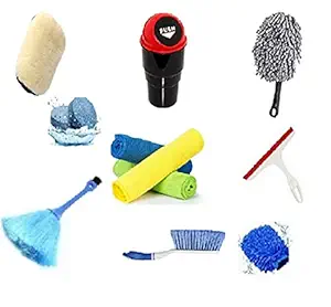 car Cleaning kit car Accessories Cleaning(3pcs Microfiber Towel/AC Cleaning Brush/1Pcs Cleaning Tablet/dustbin/Viper/Brush/Gloves/Mini Duster) -car Washing kit(12Pcs Combo)