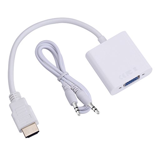 GHB 1080P HDMI auf VGA Kabel Adapter mit 3,5 mm Audio-Anschluss Konverter Male to Female für PC Laptop DVD und andere HDMI-Eingabegeräte Weiß - 3