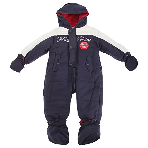 Baby Boys/Girls Mountain Rescue Shell Hooded Winter Snowsuit/Romper With Mittens And Feet (6/12 Months) (Navy/Cream)