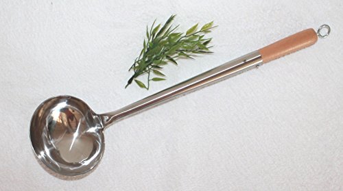 AAF Nommel ® Schöpfkelle für Wok Pfannen und große Töpfe zum Aufhängen Edelstahl Größe S 46 cm lang, Kelle , Ø 11 cm, mit Holzgriff, genietet Nr. 002