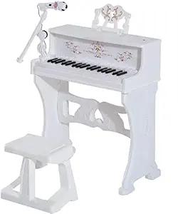 Toys Bhoomi Huge 37 Keys Electronic Piano Children Keyboard with Light Kids Musical Instrument Educational STEM Game Grand Pianos Playset Toy Set w/Stool + Microphone + Music Stand (White)