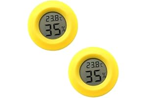 DollaTek 2 szt. Mini cyfrowy miernik temperatury LCD termometr higrometr okrągły - żółty
