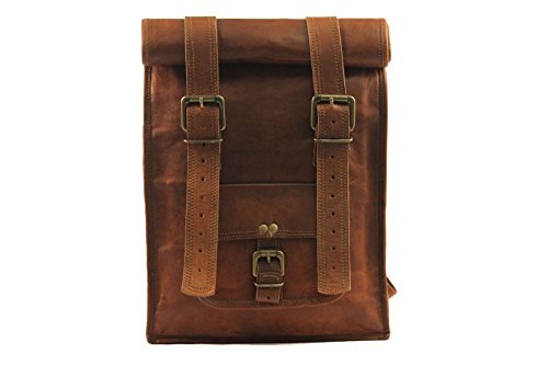 VH Leder Laptop Rucksack Rucksack Schultertasche Roll Rucksack Vintage echte Tasche mittelbraun M  nner und Frauen