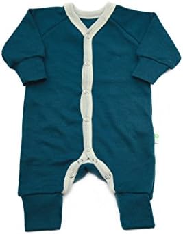 Green Rose 100% Merino Wool Baby Romper Suit Without Feets (74/80 cm, Blue and white crease)