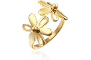 GOLDENCAT Anillo Daisy, Anillo de Flores, Anillo con Diseño Flor, Anillo de Acero Dorado, Anillo Margaritas, Anillo Niña, Anillo para Mujer, Acero de Titanio, Baño de Oro 18k