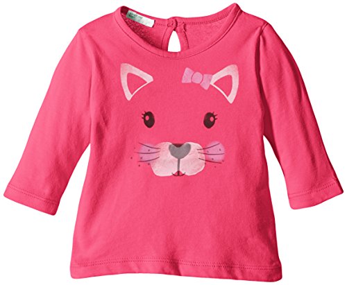 United Colors of Benetton Baby-Girls Animal Face Long Sleeve T-Shirt, Orange (Coral), 6 to 9 months (Manufacturer Size: 68 cms)