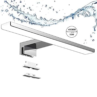 Aogled Lampe Miroir Salle de Bain 10W 820LM 40cm 230V 4000K,IP44 Imperméable Classe II en Acier Inoxydable 3 en 1 Miroir Lumineux Led,Non Scintillement,Pince sur Miroir, Lampe LED 400mm