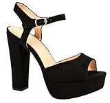  KAYLA Plateau Pumps  Bequeme Blockabsatz Schuhe  Wildlederoptik  chunkyrayan AT0982-Schwarz-38