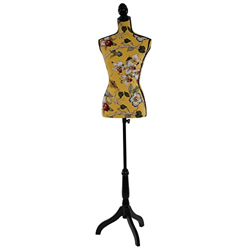 Mannequin de couture de tailleur buste torse féminin T222 ~ fibre de verre, motif jaune à fleurs
